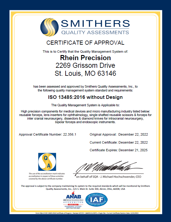 Rhein Precision ISO Certification